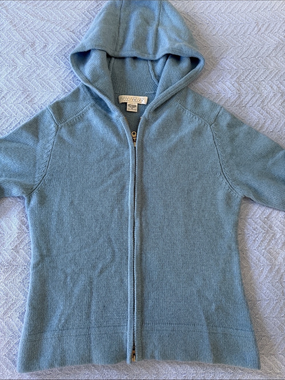 Bloomingdale’s Fiftynine Collection 100% Cashmere Zip front Hooded Sweater blue - Picture 3 of 5